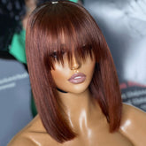 Reddish Brown Straight Short 13x4 Lace Front Bob Wig With Bangs Human Hair