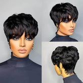 Layered Pixie Cut Short Bob Wigs With Bangs Lace Front Human Hair Wigs