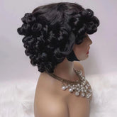 Highlight Blonde Funmi Curly Short Bob Human Hair Wig for Women Burgundy Colored Full Machine Made Fringe Egg Curl Pixie Cut Wig