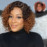 Trendy Mix Brown Short Cut Curly Minimalist HD Lace Glueless Side Part Wig 100% Human Hair