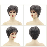 100% Human Hair Short Wig 4 Inch 150% Density Full Machine Made Light Gray Pixie Cut Wig Natural Looking For Daily Use