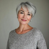 Silver Gray Pixie cut Wigs Human Hair Grey Pixie Cut with Straight Layered Hair for Women Short Hair Wig Full Machine-Made Wig
