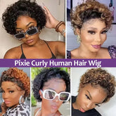 #4/27 Highlight Brown Pixie Curly Bob Wig Lace Front Wig Short Pixie Deep Curly 13x4 Transparent Lace Frontal Wig With Full Lace