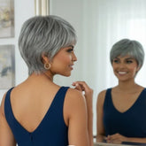 Gray 4 Inch Pixie Cut Finger Waves Wigs Brazilian Human Hair 100% Natural Realistic Tangle Free Full Machine Made For Women