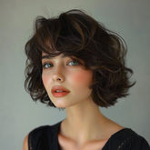 Wear And Go Wigs Brown Highlight Wave Short Bob Wigs Glueless Human Hair Wigs