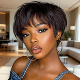 Wear and Go Wigs Short Pixie Cut Wigs With Bangs Glueless Human Hair Wigs