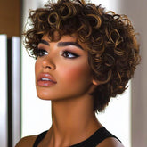 Ready to Wear Wig Pixie Cut Short Curly Bob Wigs With Bangs Human Hair Wigs