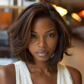Layered Highlight Brown Bob Wigs with Side Part Glueless Human Hair Wigs