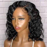 Loose Wave Bob Wigs with Side Part Closure Lace Glueless Human Hair Wigs