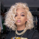 Short Bob Wigs 613 Blonde Curly Wigs Lace Front Human Hair Wigs