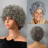 Gray Short Pixie Cut Wigs Human Hair Natural Wave Wigs With Bangs Brazilian Color #51 Gray Glueless Wigs Curly Pixie Cut Wigs