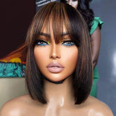 Glueless Highlight Bob Wigs With Bangs Lace Front Human Hair Wigs