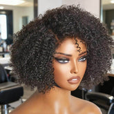4C Edges Kinky Curly Short Bob Wigs With Side Part Glueless Human Hair Wigs