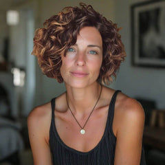 Glueless Highlight Short Wavy Bob Wigs Lace Front Human Hair Wigs