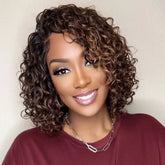 Highlights Loose Curly Closure Lace Short Bob Wig Glueless Human Hair Wigs