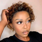 Wear and Go Wigs Short Pixie Cut Curly Wigs Ombre Pre Cut Lace Human Hair Wigs