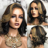 4x4 Short Highlights Human Hair Loose Wave Lace Closure Wig