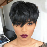 Pixie Cut Short Layered Bob Wigs With Bangs Glueless Human Hair Wigs
