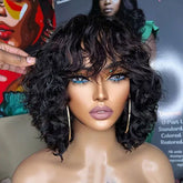 Ready to Wear Wig Short Wave Bob Wigs with Bangs Glueless Human Hair Wigs