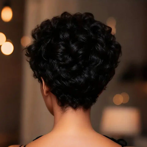 Wear and Go Wigs Short Curly Pixie Cut No Lace Machine Made Wig Human Hair Wigs