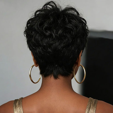 Wear and Go Wigs Pixie Cut No Lace Machine Made Wig Glueless Human Hair Wigs