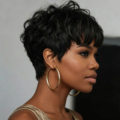 Wear and Go Wigs Pixie Cut No Lace Machine Made Wig Glueless Human Hair Wigs