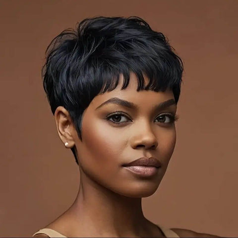 Wear and Go Wigs Pixie Cut No Lace Machine Made Wig Glueless Human Hair Wigs