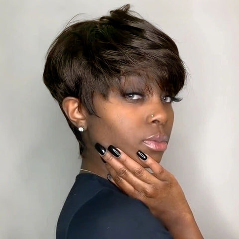 Wear and Go Wigs Pixie Cut No Lace Machine Made Wig Glueless Human Hair Wigs