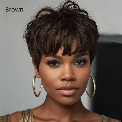 Wear and Go Wigs Pixie Cut No Lace Machine Made Wig Glueless Human Hair Wigs