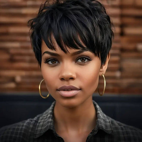 Wear and Go Wigs Pixie Cut No Lace Machine Made Wig Glueless Human Hair Wigs