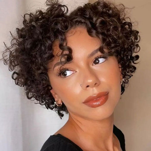 Ready to Wear Wig Short Pixie Cut Bob Curly Wigs Glueless Human Hair Wigs