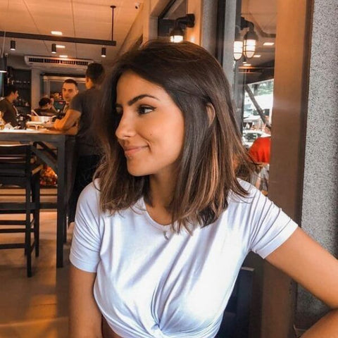 Glueless Shoulder Length Brown Ombre Straight Bob Wig Lace Frontal Human Hair Wigs