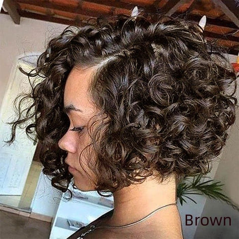 Glueless Short Curly Bob Wigs with Side Part Lace Front Human Hair Wigs