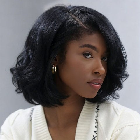 Glueless Layered Cut Yaki Bob Wigs With Bangs Lace Front Wig Best Human Hair Wigs