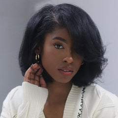 Glueless Layered Cut Yaki Bob Wigs With Bangs Lace Front Wig Best Human Hair Wigs