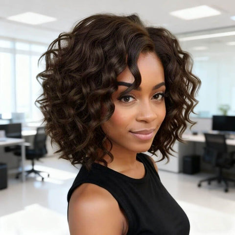 Glueless Curly Bob Wigs With Side Part Lace Front Human Hair Wigs