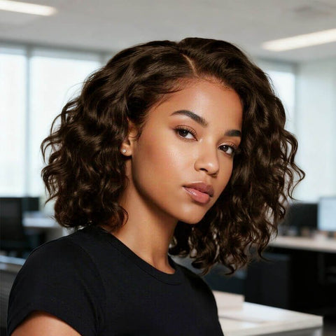 Glueless Curly Bob Wigs With Side Part Lace Front Human Hair Wigs