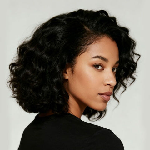 Glueless Curly Bob Wigs With Side Part Lace Front Human Hair Wigs