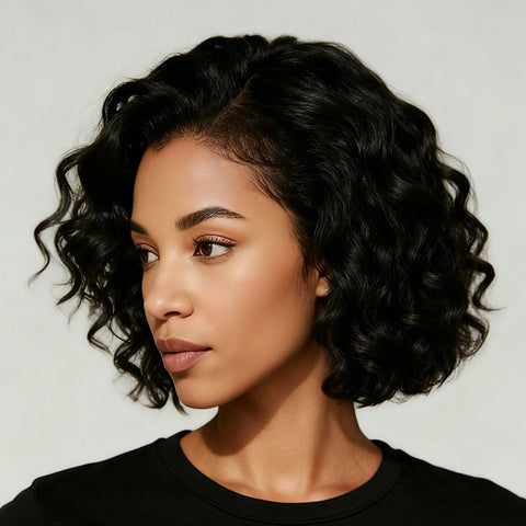 Glueless Curly Bob Wigs With Side Part Lace Front Human Hair Wigs