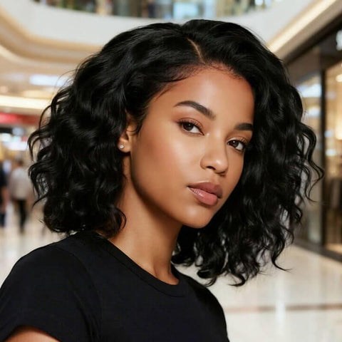 Glueless Curly Bob Wigs With Side Part Lace Front Human Hair Wigs