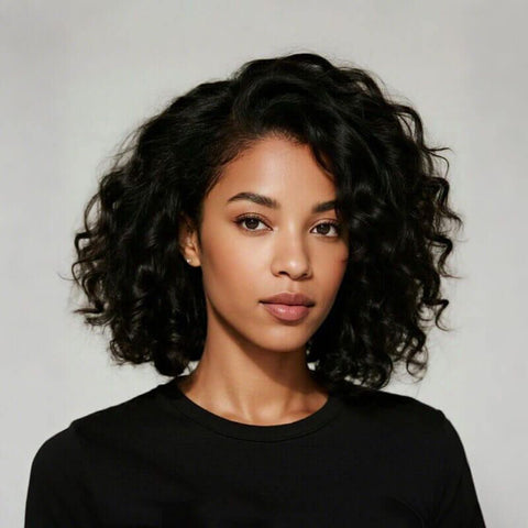 Glueless Curly Bob Wigs With Side Part Lace Front Human Hair Wigs