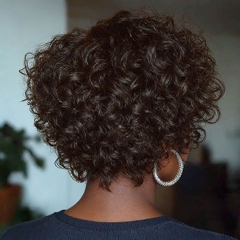 Short Curly Wig Pixie Cut Bob Wigs with Side Part Lace Front Human Hair Wigs