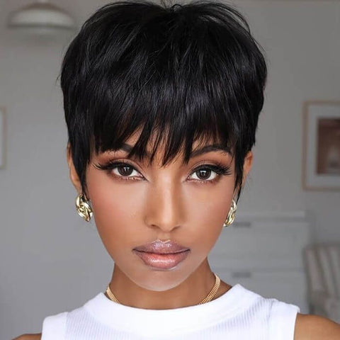 Layered Pixie Cut Short Bob Wigs With Bangs Lace Front Human Hair Wigs