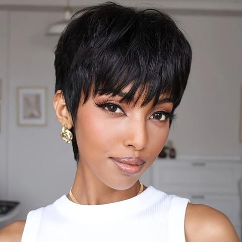 Layered Pixie Cut Short Bob Wigs With Bangs Lace Front Human Hair Wigs