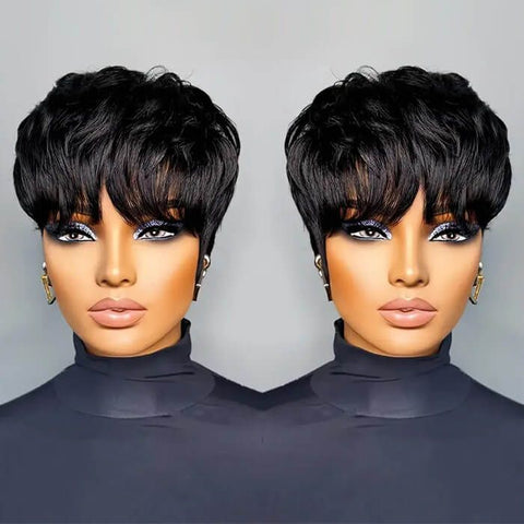 Layered Pixie Cut Short Bob Wigs With Bangs Lace Front Human Hair Wigs