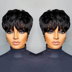 Layered Pixie Cut Short Bob Wigs With Bangs Lace Front Human Hair Wigs