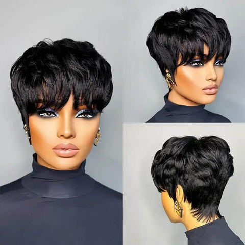 Layered Pixie Cut Short Bob Wigs With Bangs Lace Front Human Hair Wigs