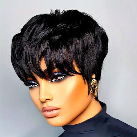 Layered Pixie Cut Short Bob Wigs With Bangs Lace Front Human Hair Wigs