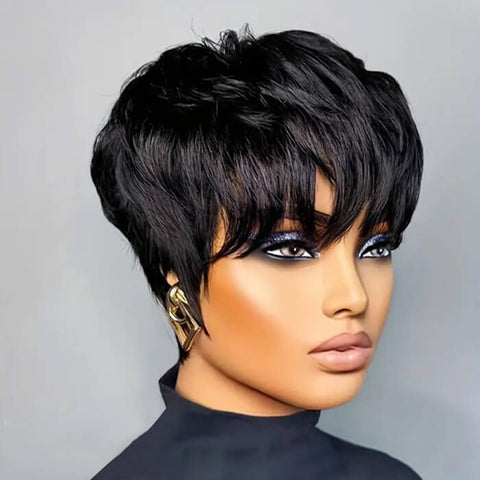 Layered Pixie Cut Short Bob Wigs With Bangs Lace Front Human Hair Wigs