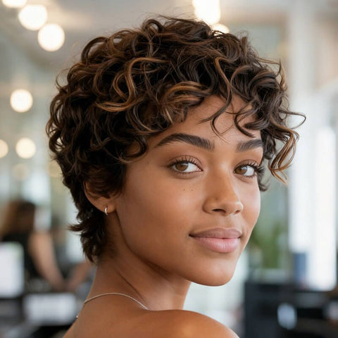 Premax Wigs Pixie Cut Gorgeous Short Curly Highlight Lace Frontals Human Hair Wigs